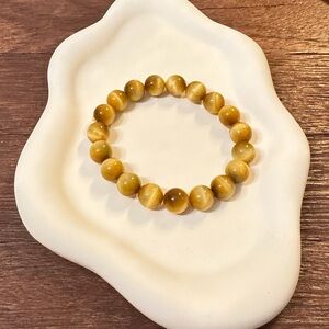 Natural Tiger Eye Beaded Bracelet Handmade Gemstone Stretch Bracelet 6.75”